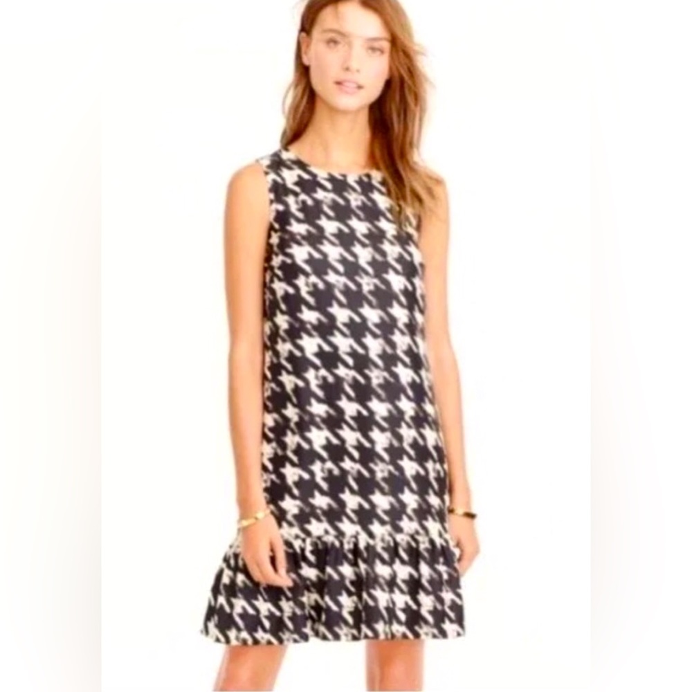 J.Crew Houndstooth Silk Dress w/Ruffle Hem:XS Limited Time Closet Clean-out Sale